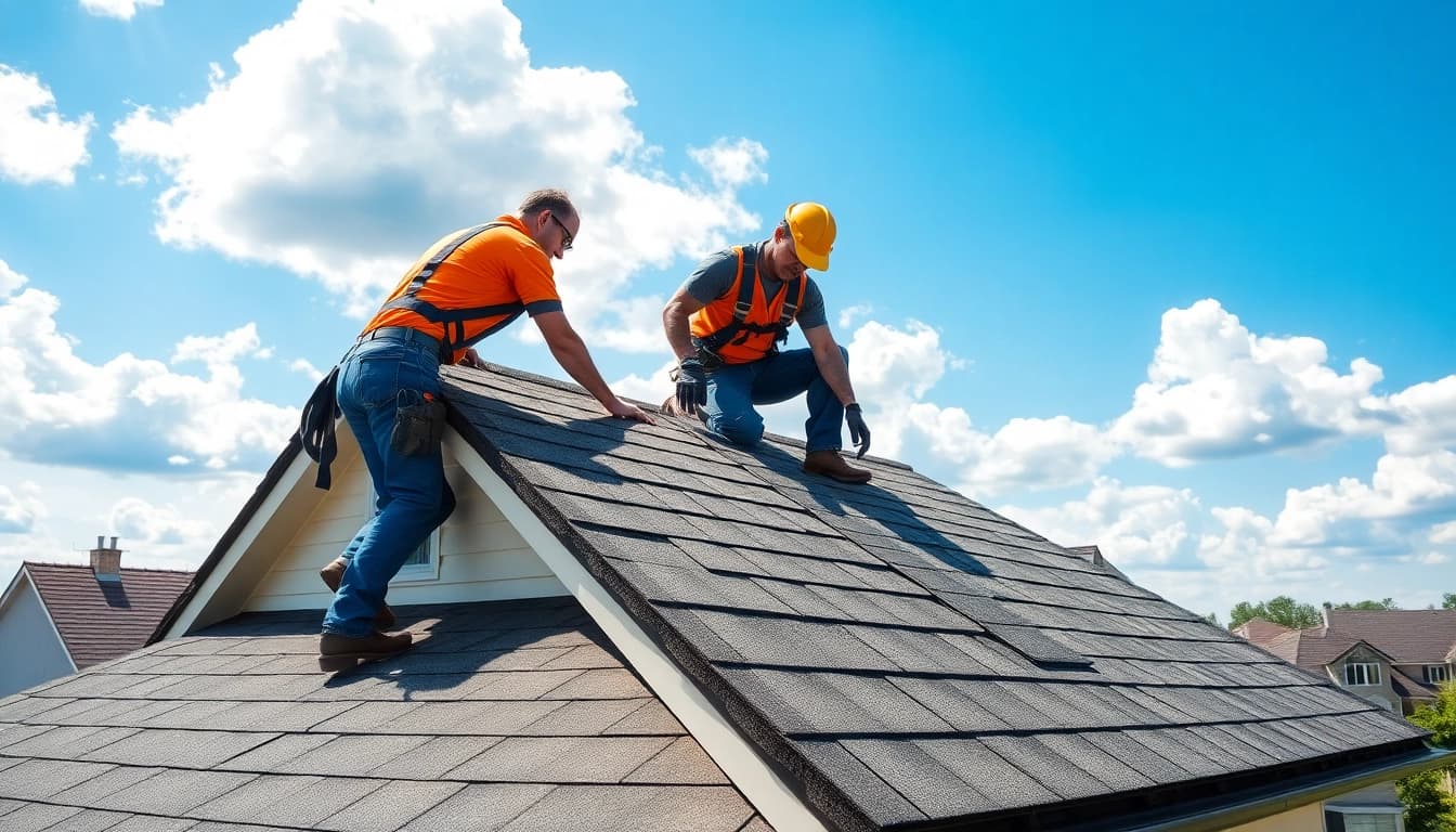 Assure your home with high-quality roofing solutions featuring expert roofers at work.