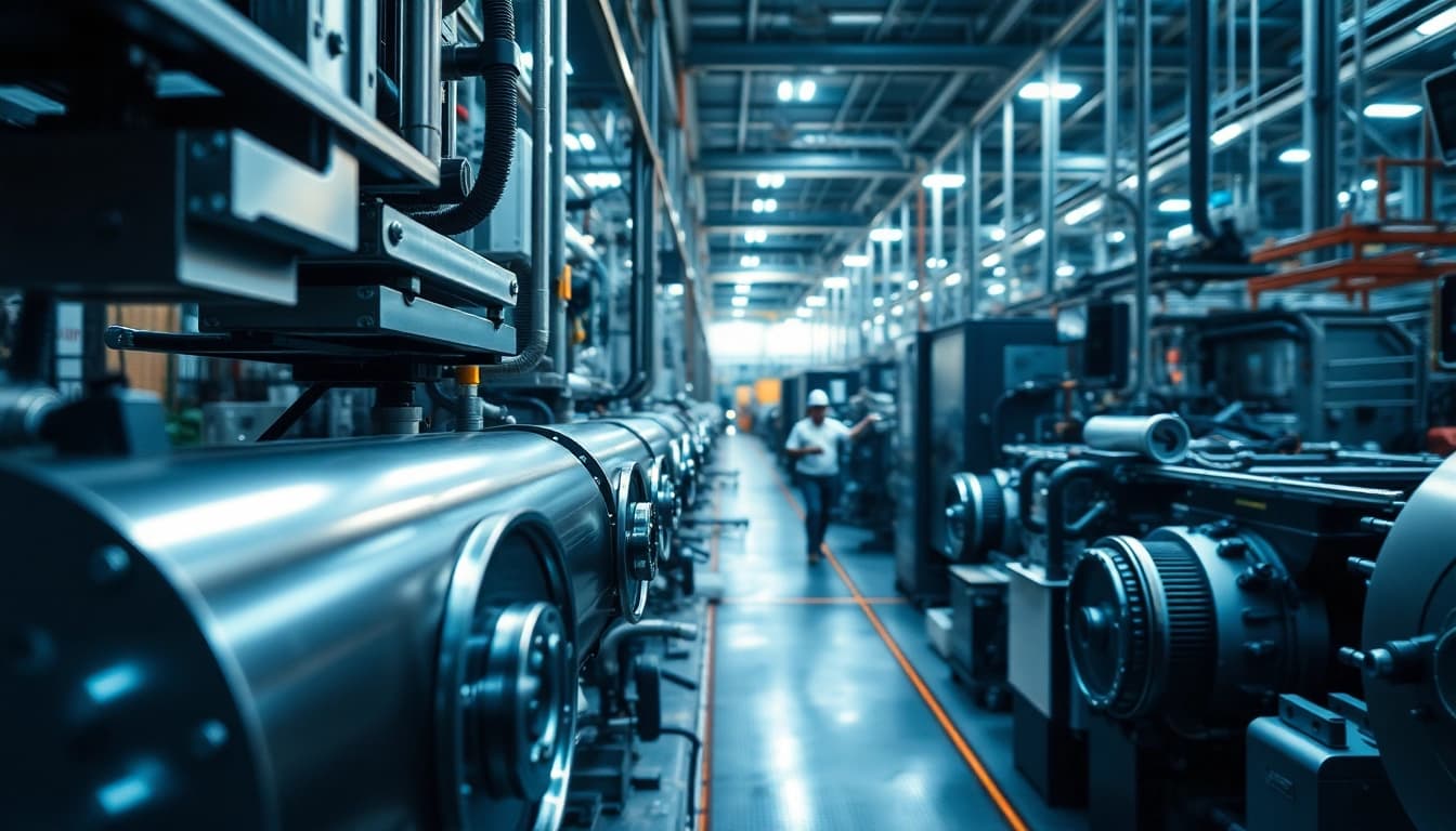 Industrial photographer capturing a busy manufacturing facility in Milan.