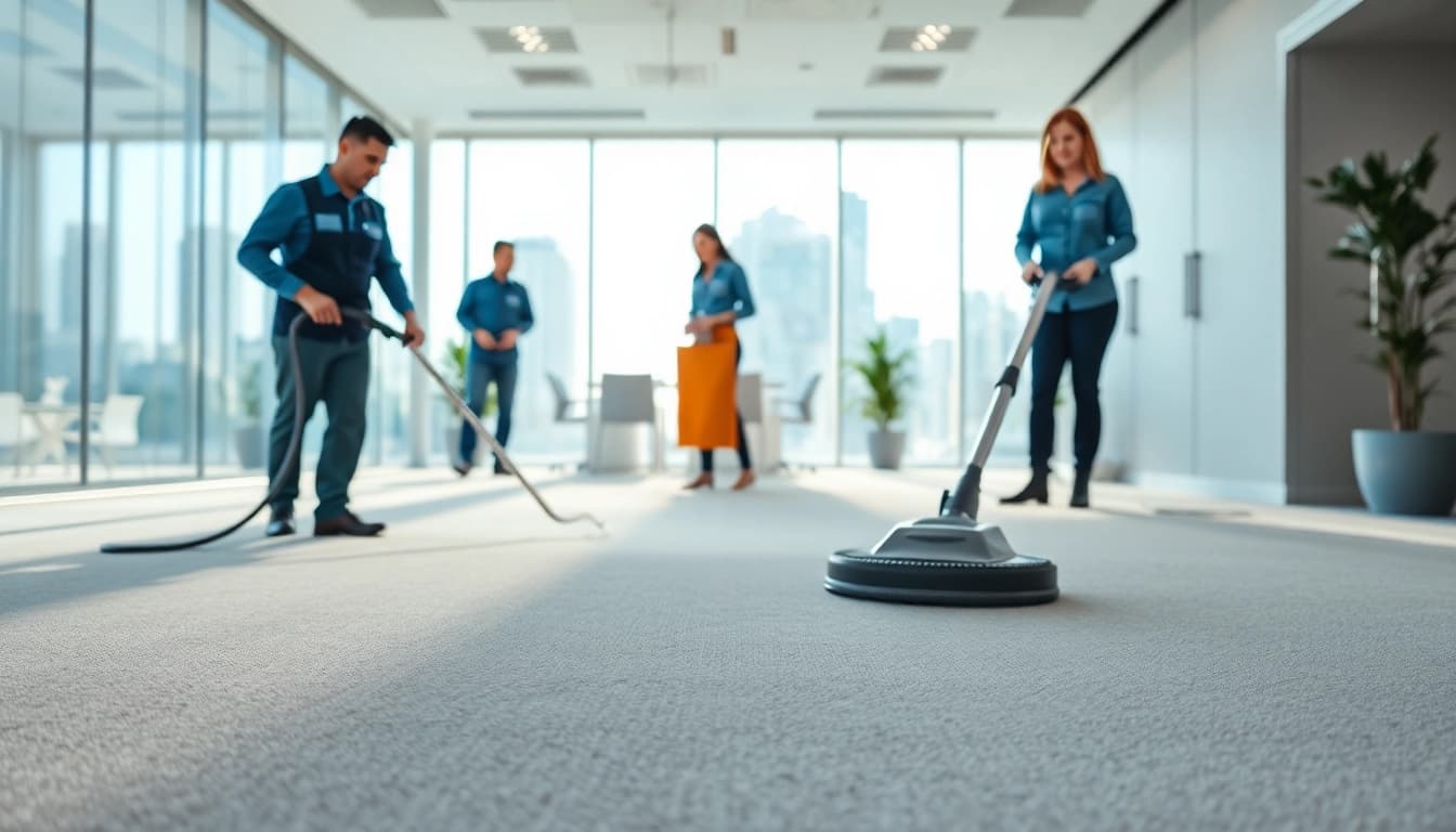 Enhance commercial carpet cleaning efficiency with a professional cleaning team in action.