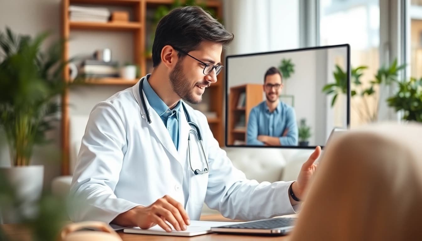 Chat with a doctor online now through a virtual consultation in a cozy home setting.