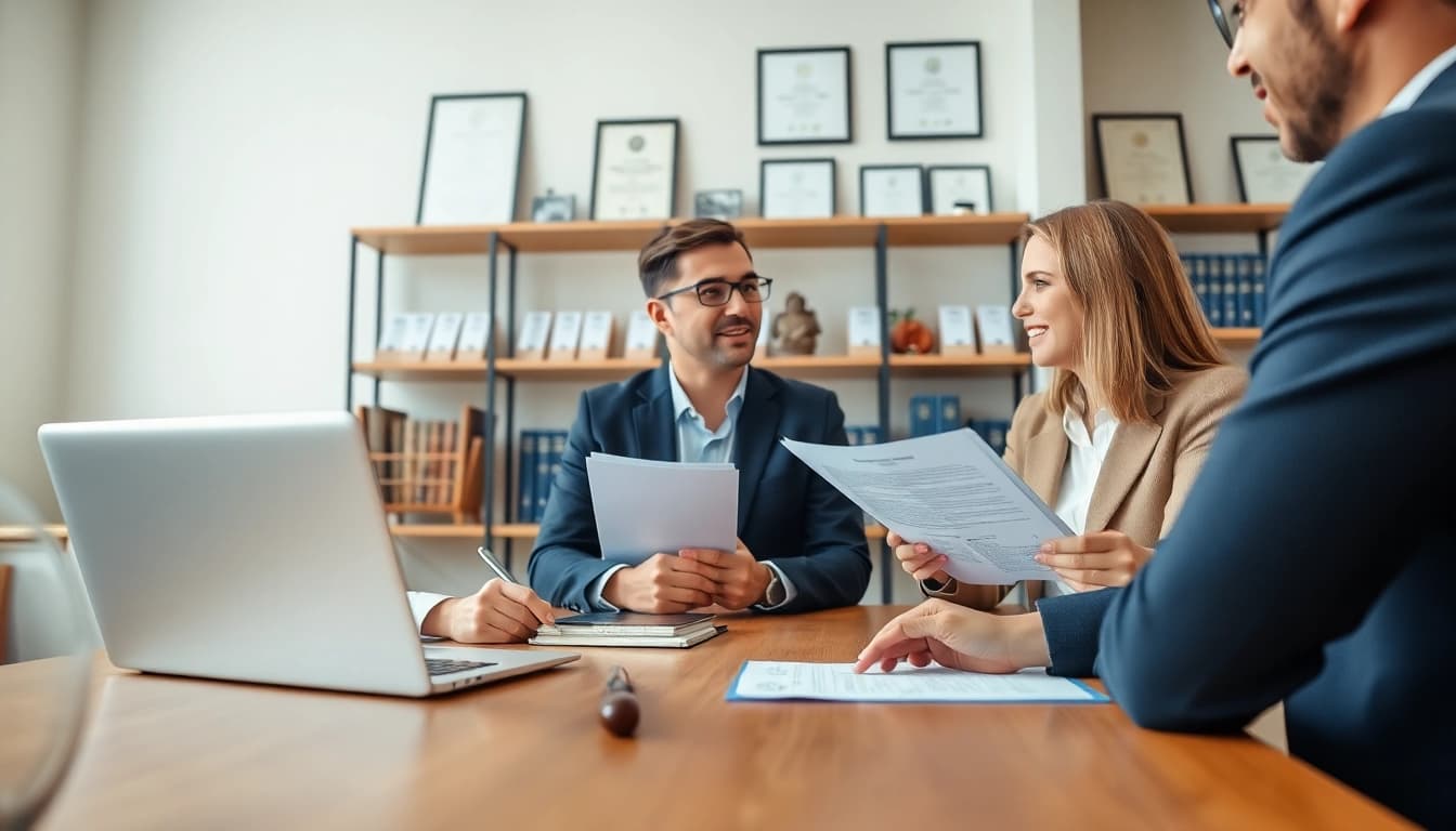 Discussing Family Law Financial Agreements with a professional attorney in a modern office setting.