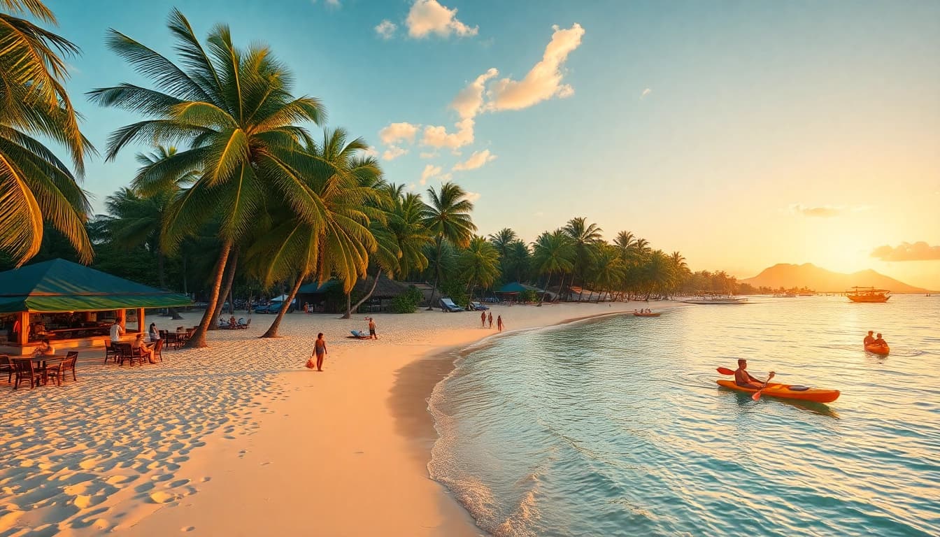 O que fazer em Paripueira: Pôr do sol deslumbrante na praia de Paripueira, com cores vibrantes e atividades animadas na praia.