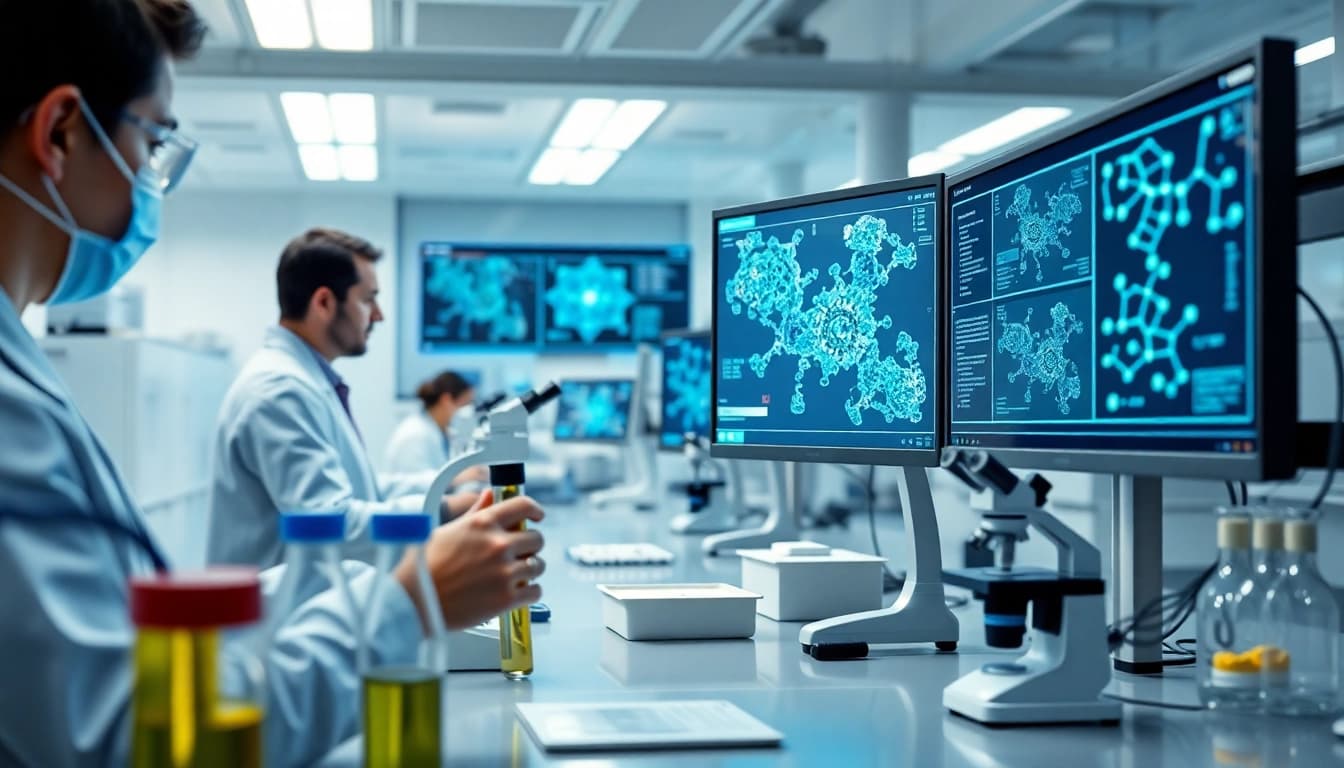 Researcher in a modern lab analyzing cannabinoid data related to win55 innovations.