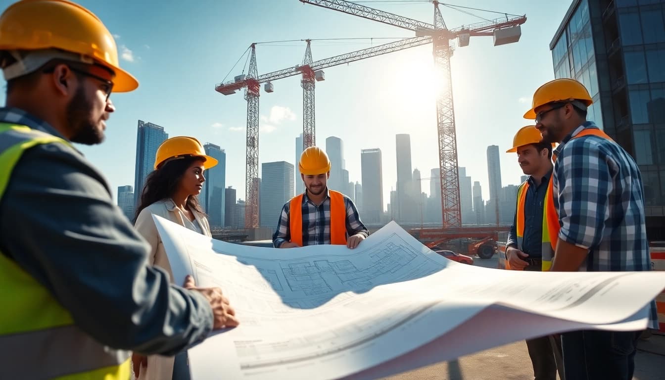 New York Commercial General Contractor team collaborating on a construction site.