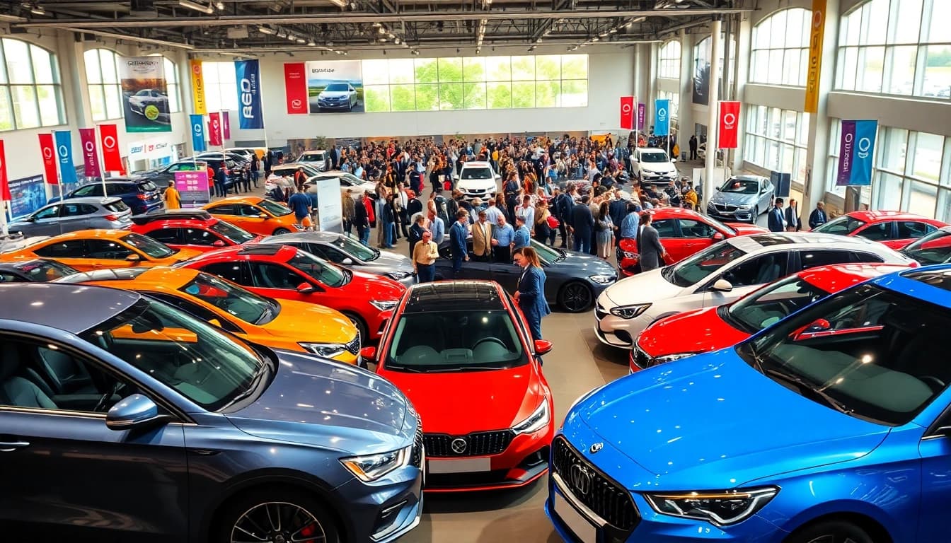 Experience the excitement of the Auto Cars Show with vibrant displays of modern vehicles and an enthusiastic crowd.