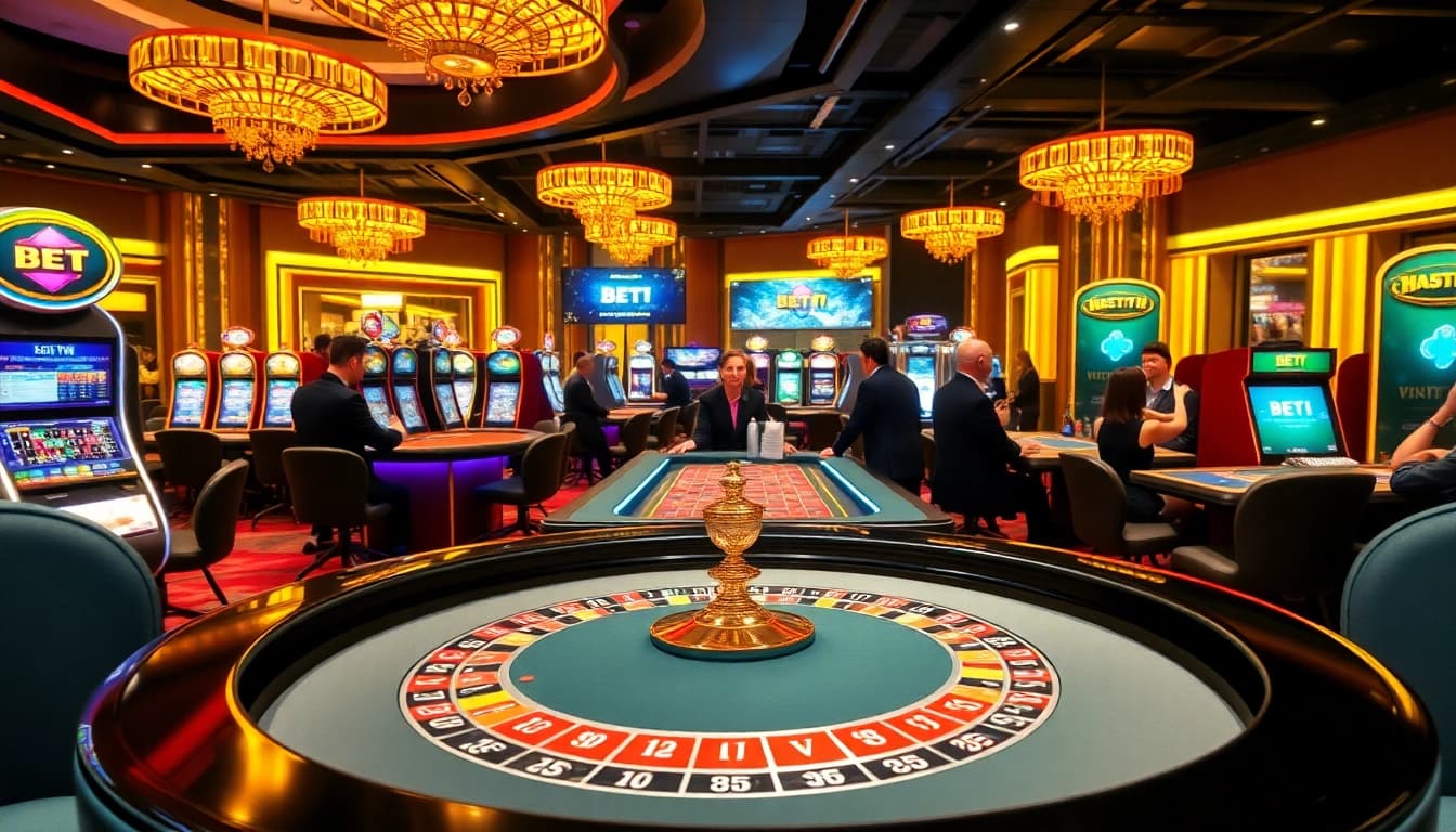 Trải nghiệm cảm giác cược đầy kịch tính tại sân casino sang trọng của Bet VIP App, với roulette và máy đánh bạc.