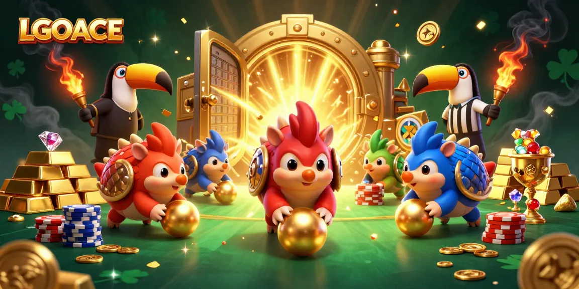 LGOACE pangolins compete in a lively casino scene with dazzling treasures and poker chips.