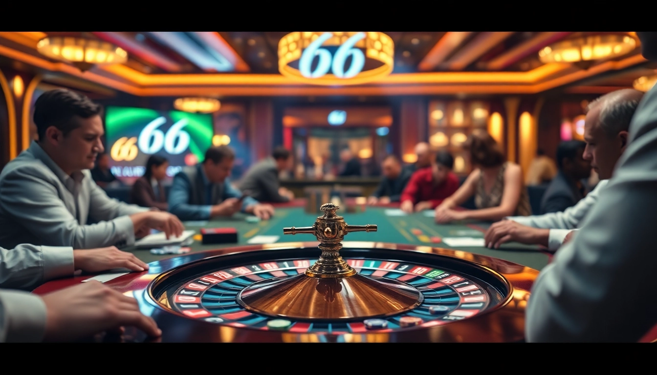 Experience the thrill at new 66's vibrant casino table with cards, chips, and roulette excitement.