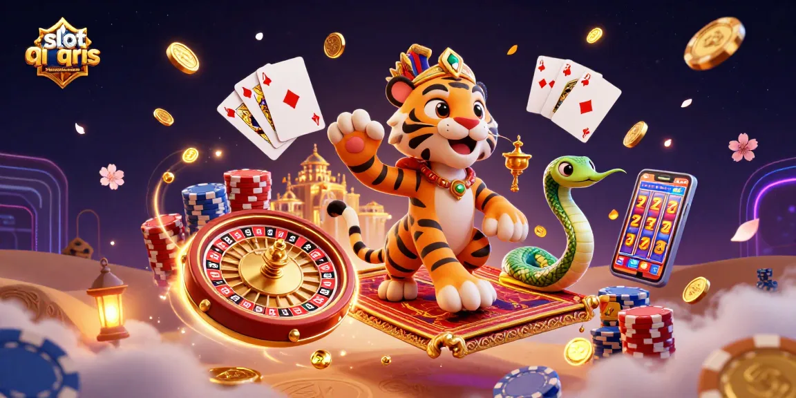 Engaging illustration of slot qris merusak kehidupan masyarakat with vibrant casino elements and characters.