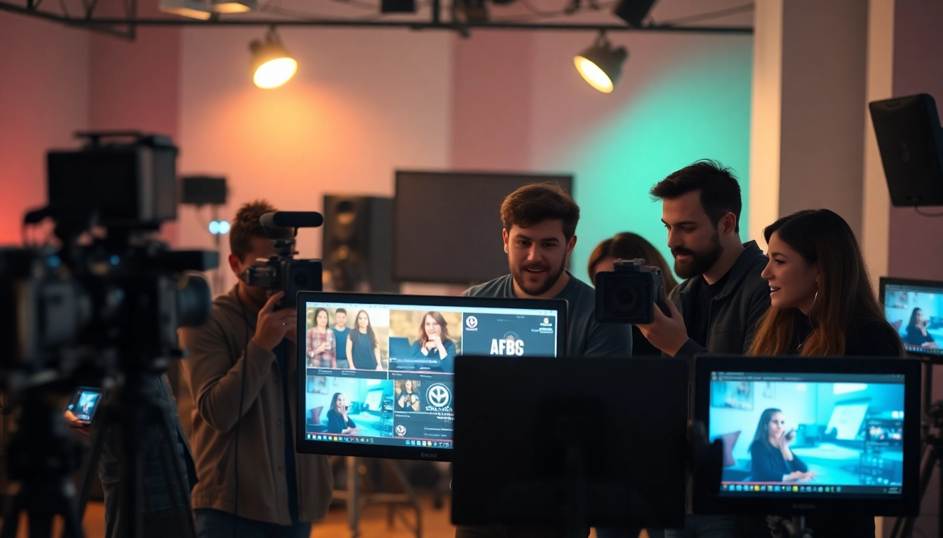 Showcasing a Creative Video Production Agency team collaborating on dynamic projects in a modern studio.