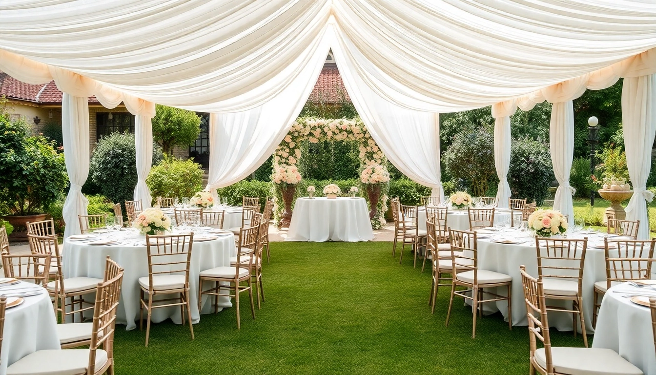 Showcase of Wedding Tent Chair & Table Rentals with elegant setups and floral decorations.