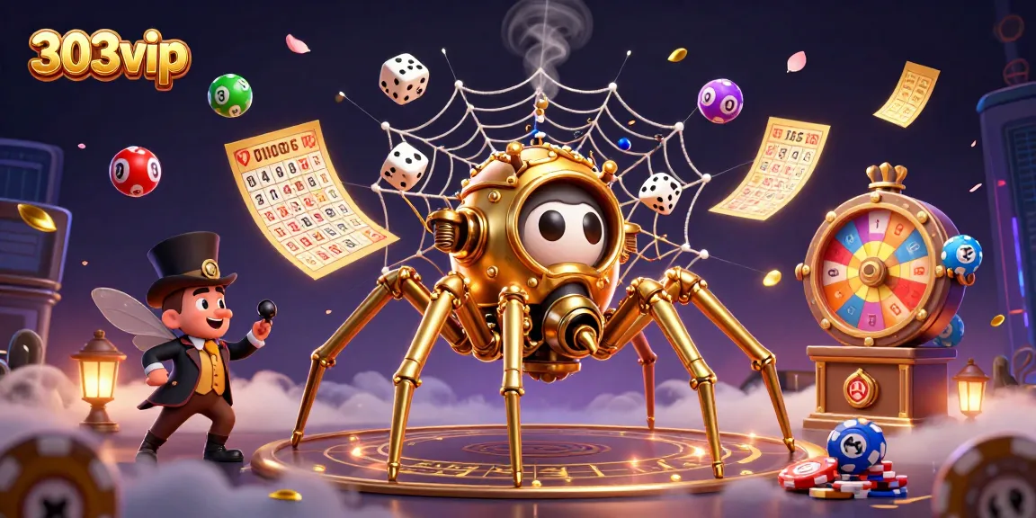 Engage with 303vip's thrilling gaming world, featuring a vibrant casino scene of playful elements.