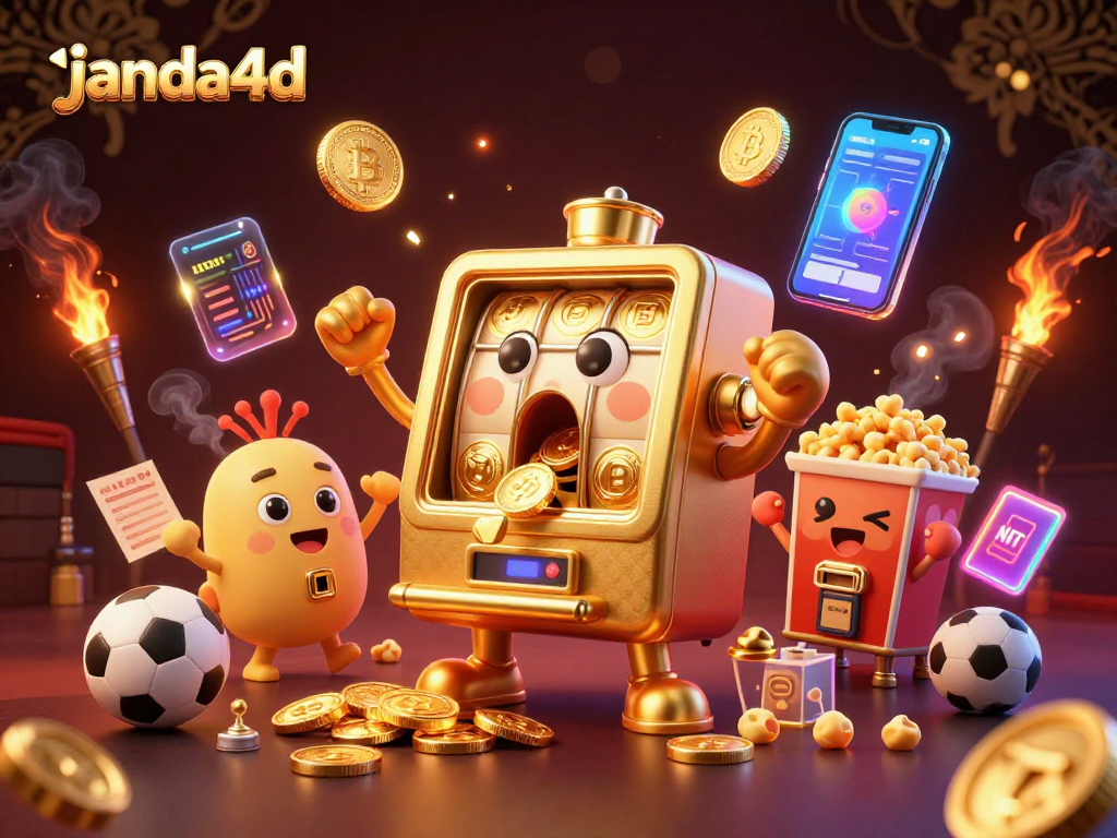 Slot mesin janda4d menangkan jackpot di acara olahraga, memancarkan koin emas.