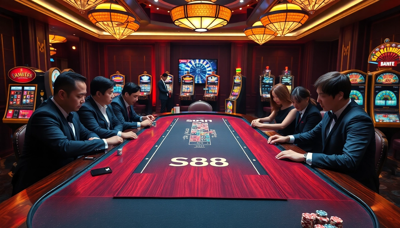 S88 VIP gaming table featuring players engaged in an exciting casino experience with vibrant chips and cards.