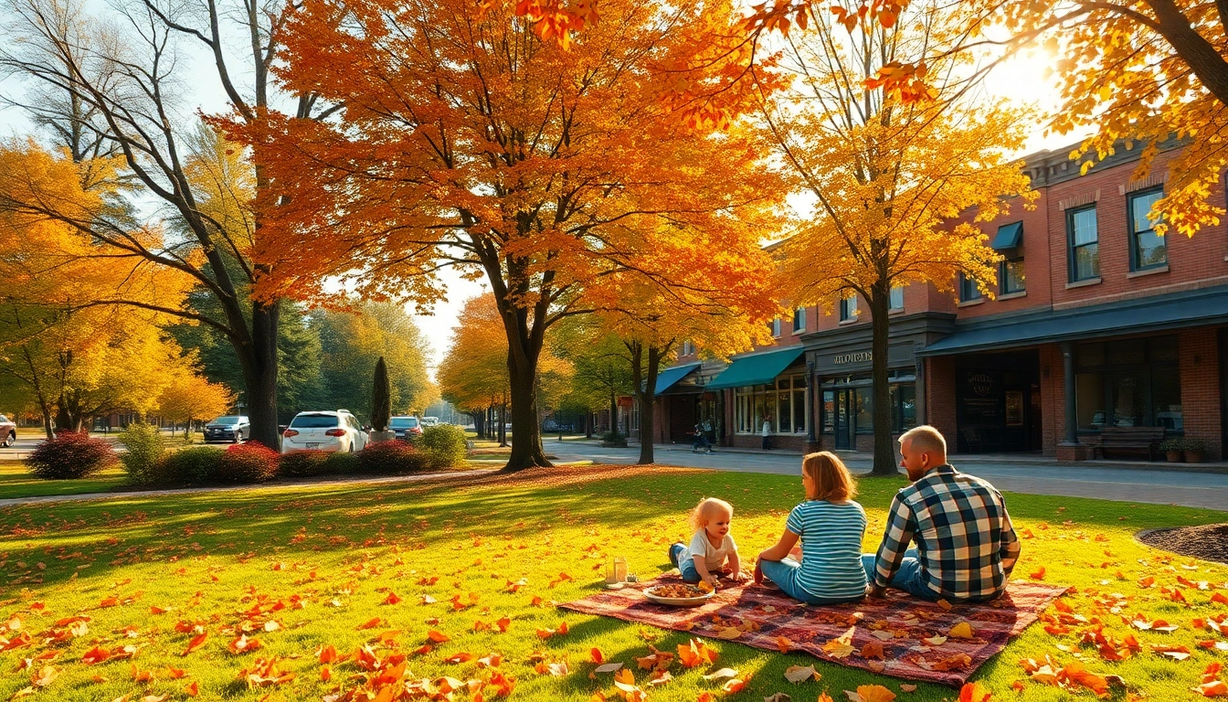 Families enjoying a sunny autumn day in Clarksburg's picturesque park.