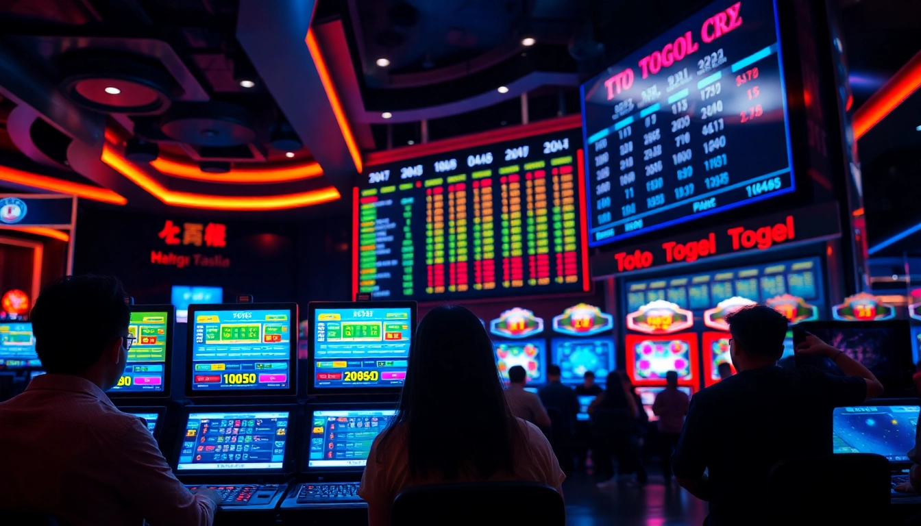 Menyaksikan permainan toto togel di lingkungan kasino yang menarik dengan mesin taruhan berwarna-warni.