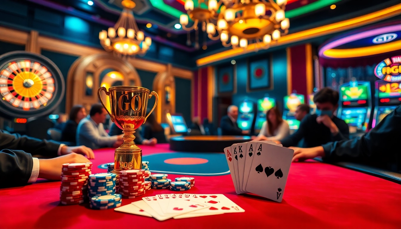 Experience a thrilling game at GO8's luxurious gambling table with colorful poker chips and cards.