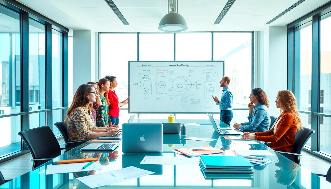 Engaged professionals brainstorming strategies for Acquisition Planning in a modern conference room.