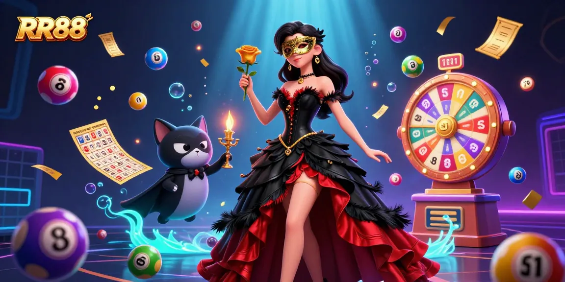 Engage in RR88's vibrant lottery and casino gaming scene with dynamic elements and rich details.