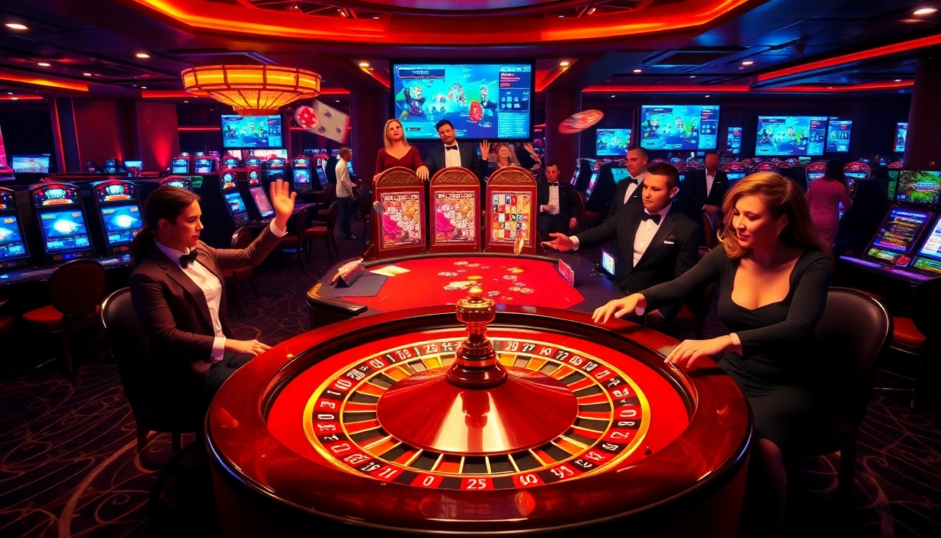 Experience the excitement of i9bet with vibrant casino visuals, featuring a roulette table and poker players.