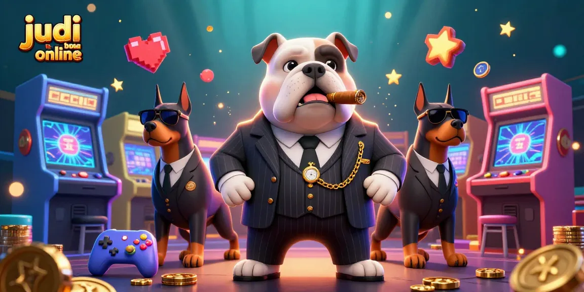 Experience judi bola online excitement with cartoon mafia characters amidst colorful gaming elements.