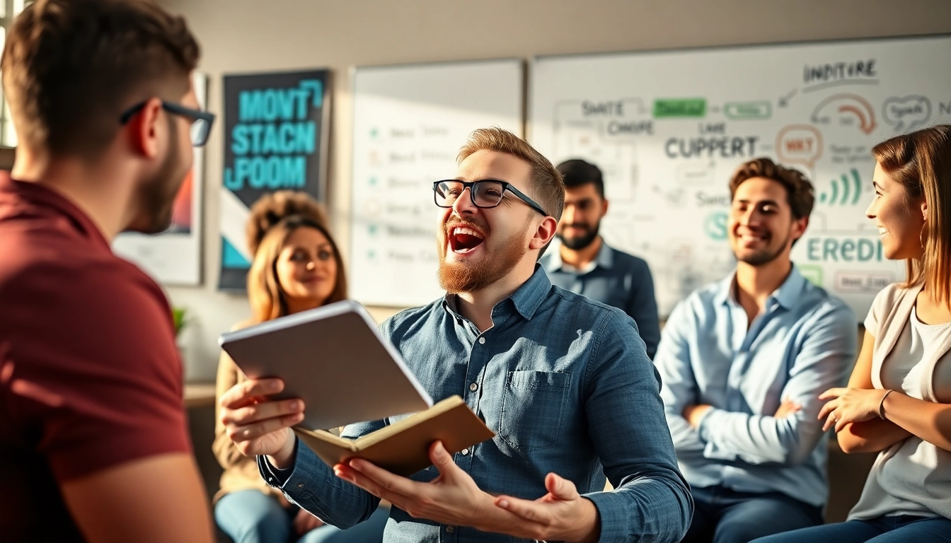 An engaging innerpreneur shares innovative ideas in a vibrant workshop environment.