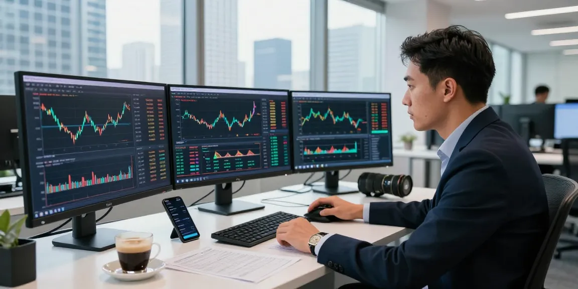 Real-time Bitcoin live price chart displayed on trader's screens in a modern financial hub