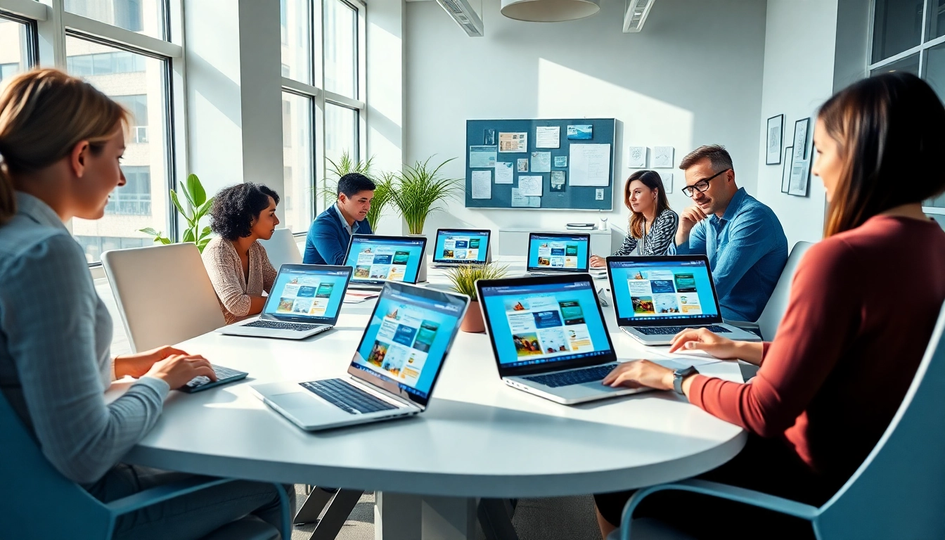 Dynamic team collaboration at a công ty thiết kế website, showcasing innovative web design ideas.
