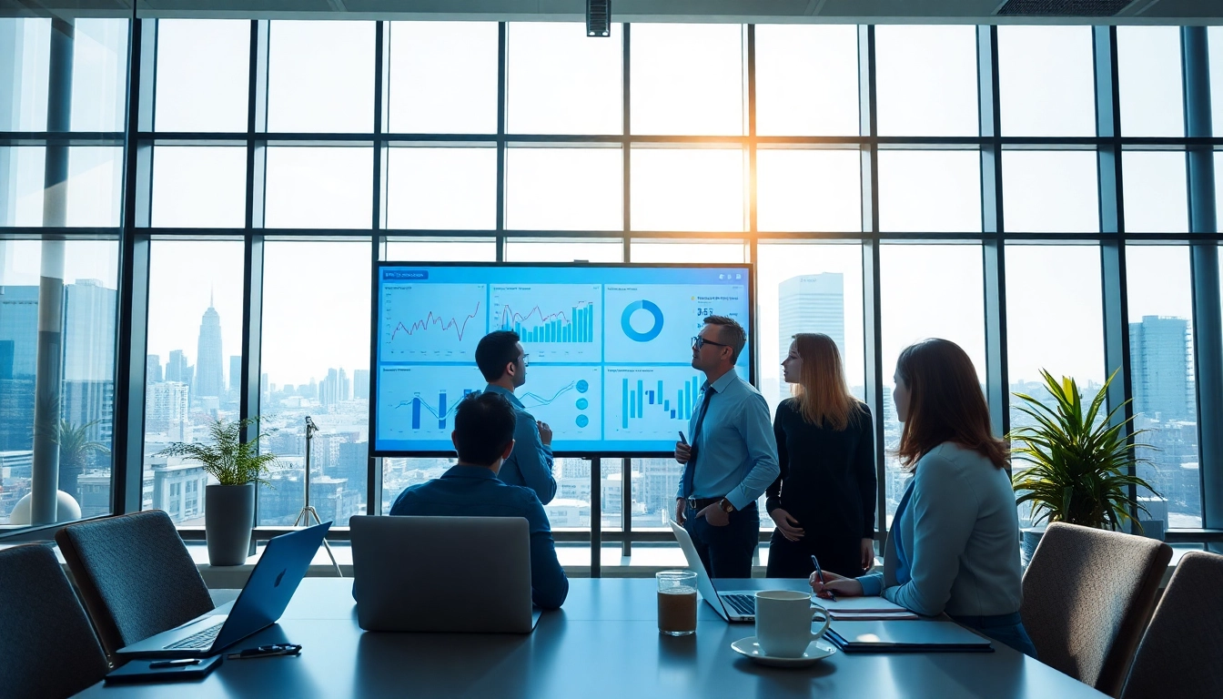 Team conducting a Content Gap Analysis in a modern office setting, focusing on data insights.