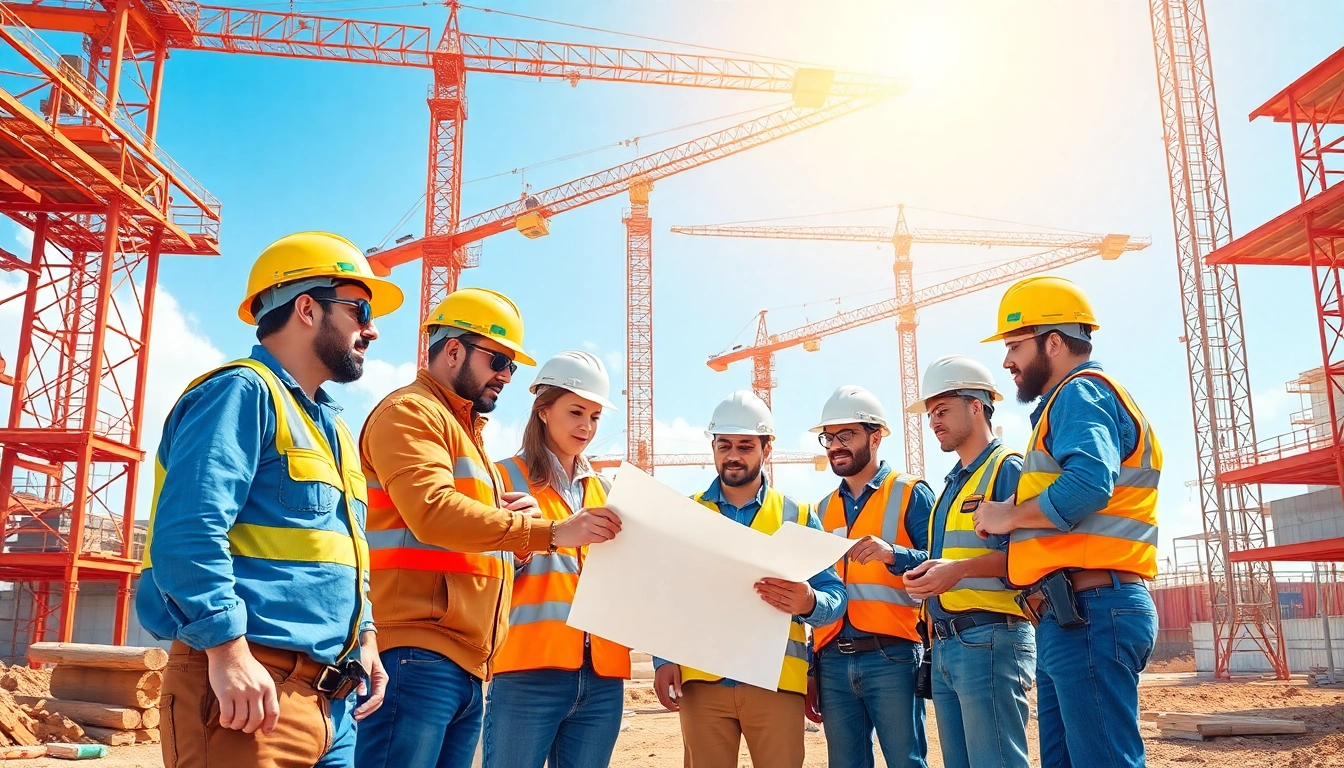 Teamwork among diverse construction professionals representing the southern california contractors association at a vibrant site.
