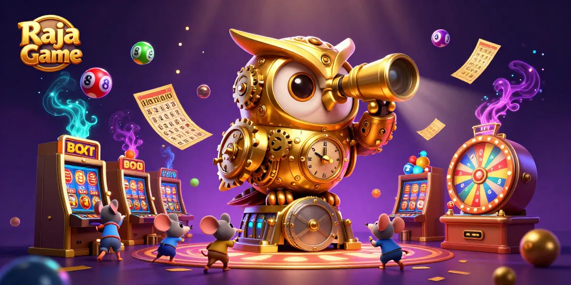 Engage in thrilling action with Raja Game's colorful lottery and casino elements in a vibrant 3D scene.