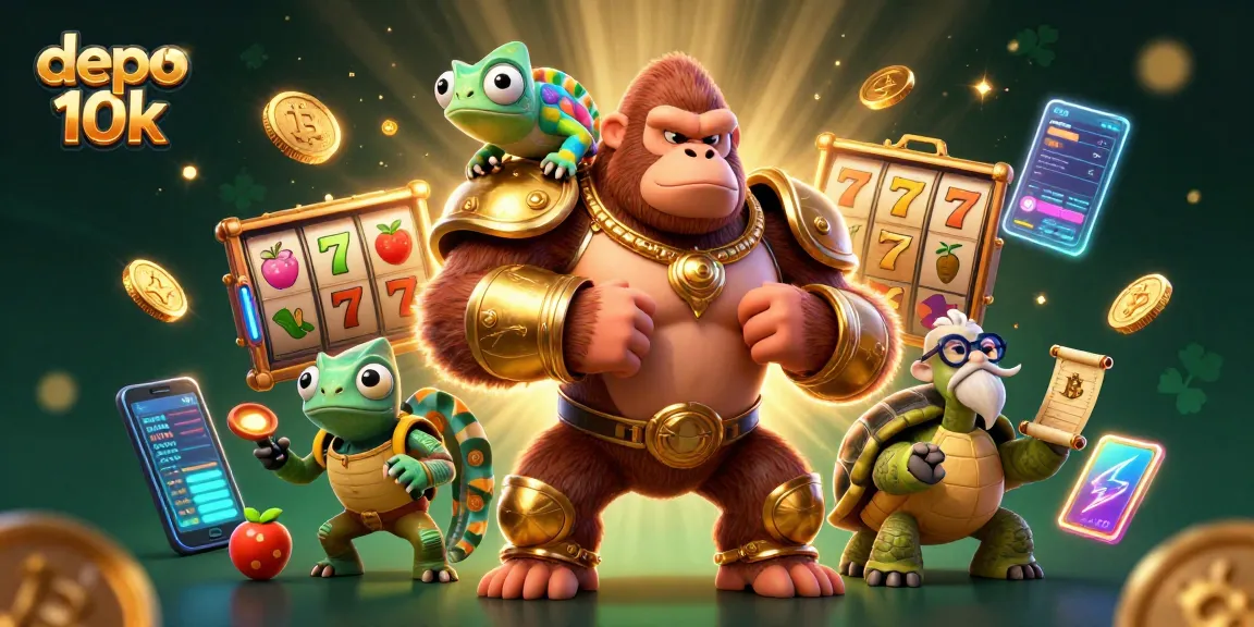 Experience the thrill of depo 10k gaming with vibrant characters and slot elements in a dynamic casino scene.