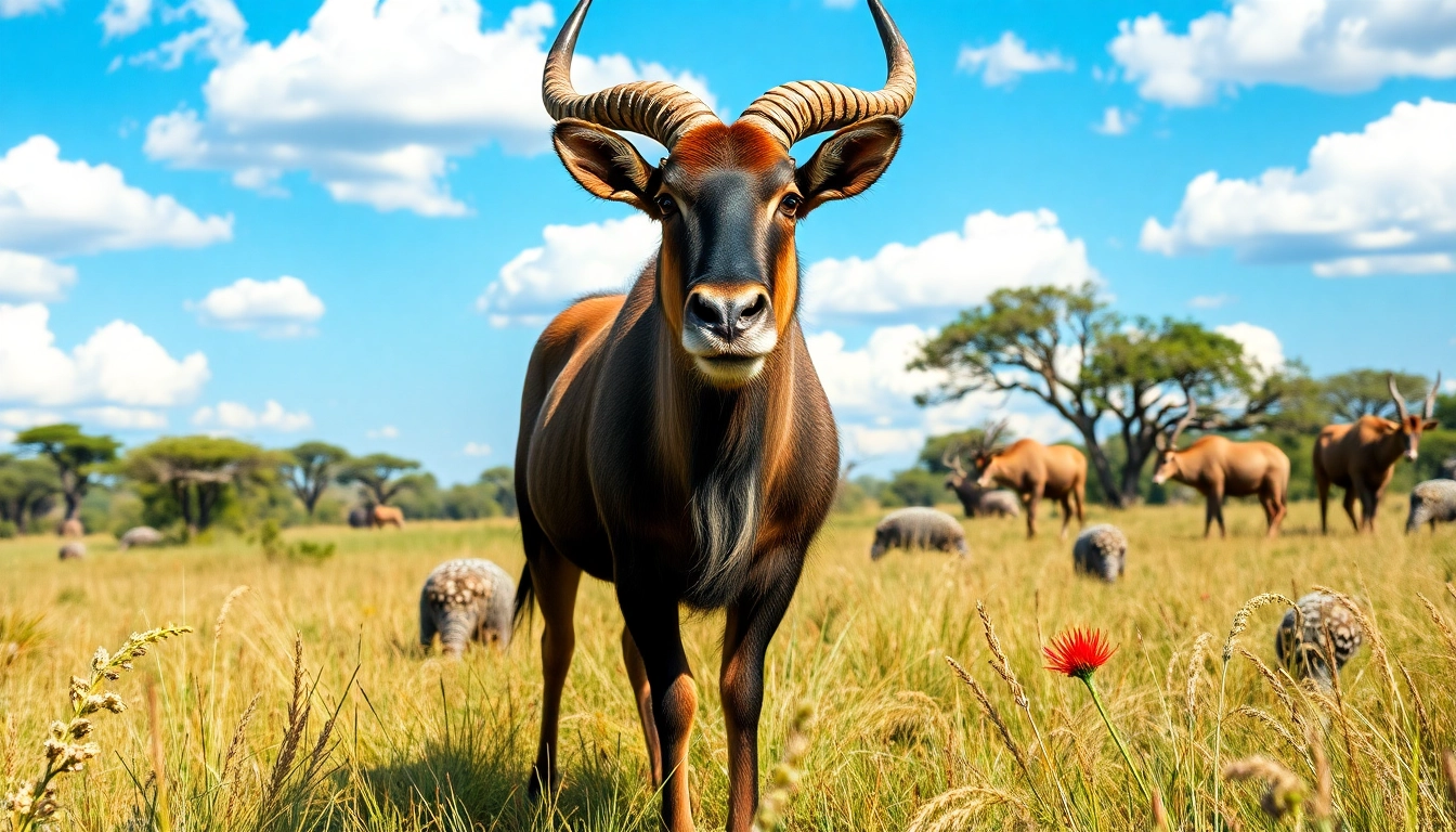Gnu standing proudly in a sunlit savannah, showcasing its majestic form and natural habitat.