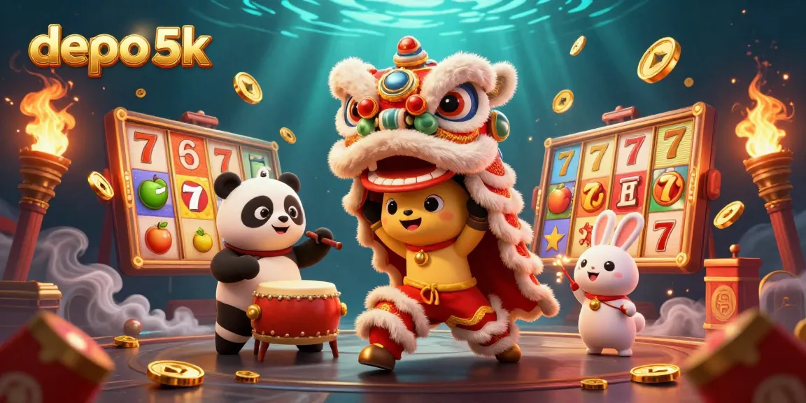 Experience the excitement of depo 5k with vibrant slot games, lucky symbols, and festive characters.