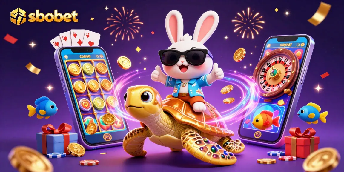 Experience sbobet odds with a lucky rabbit and golden turtle in a vibrant casino adventure.