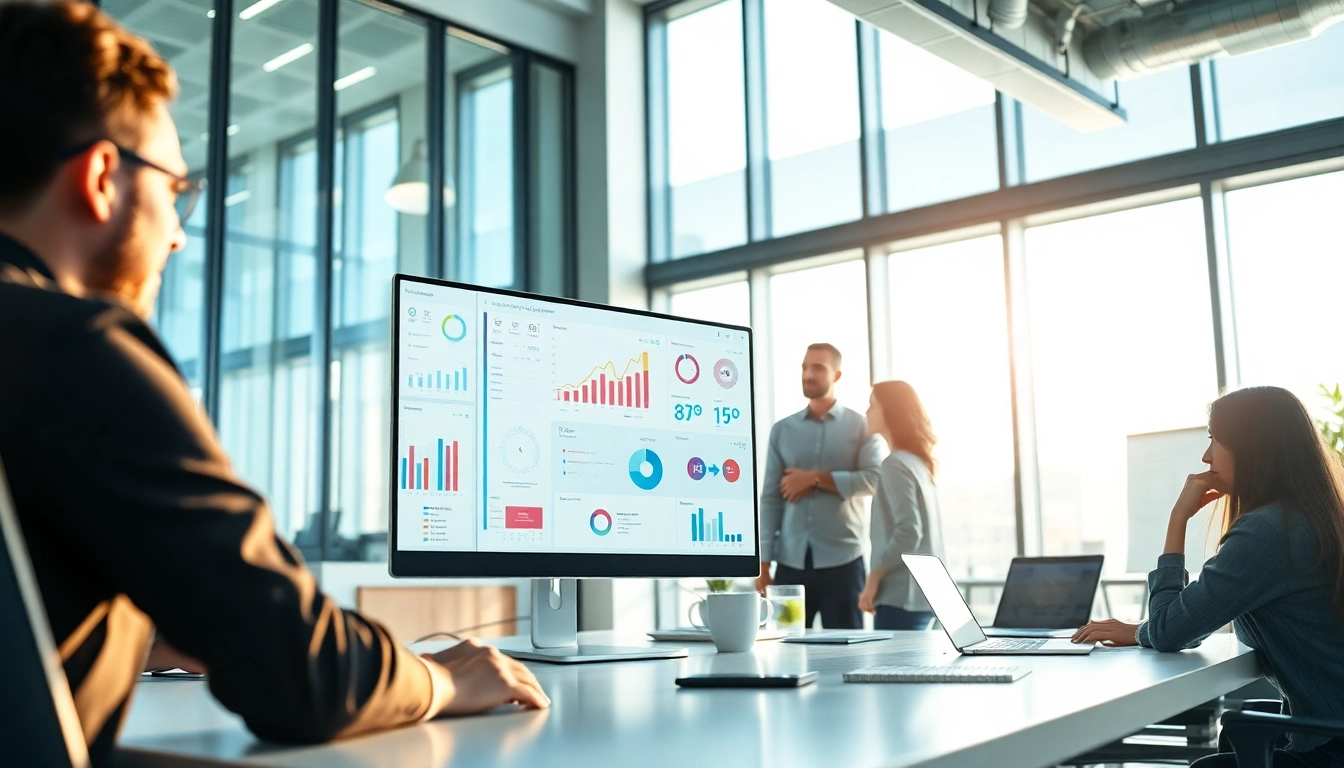Engage with enterprise assistant software through a collaborative team in a modern office setting.