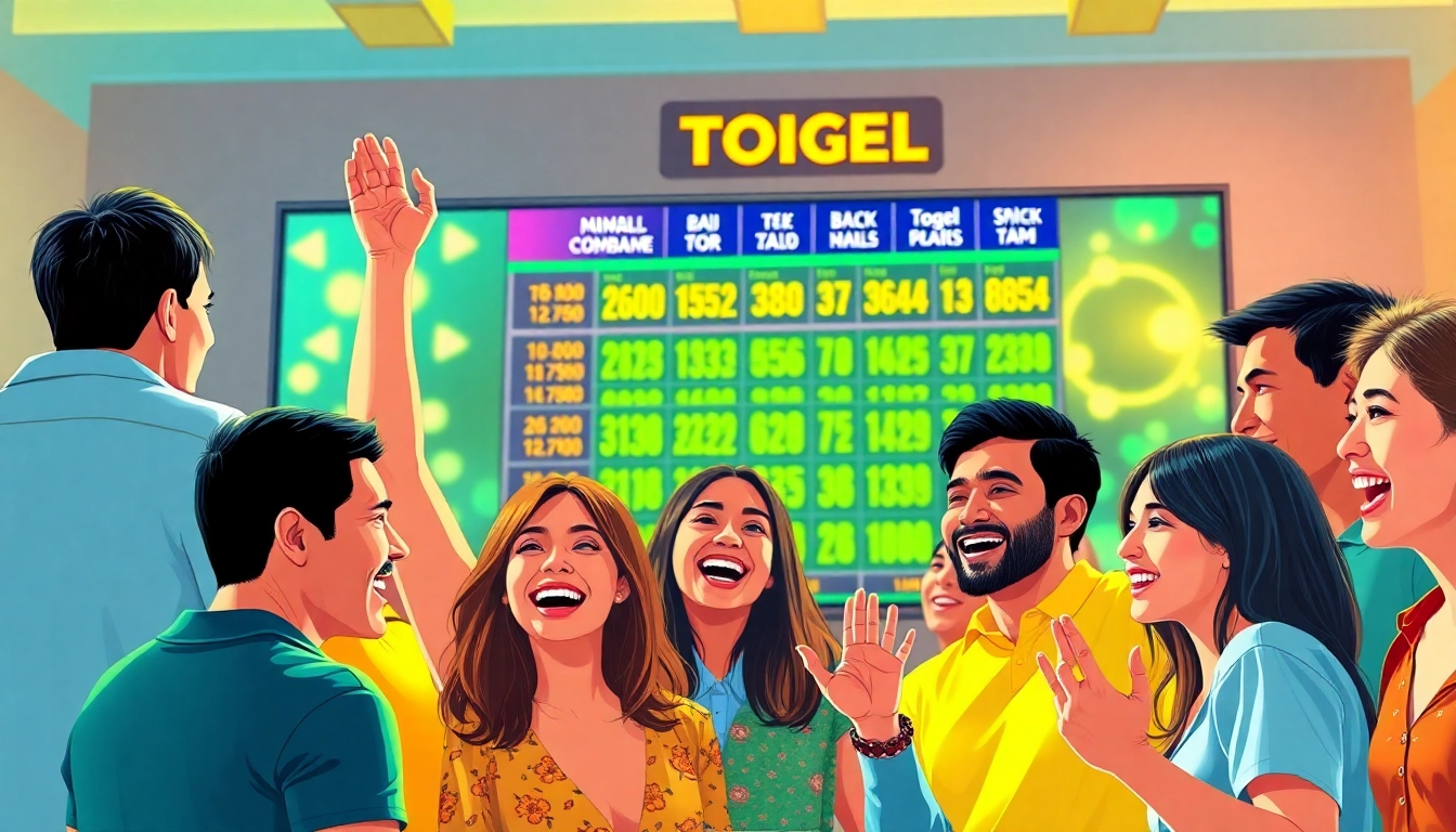Menggambarkan pengalaman togel online dengan pemain merayakan kemenangan besar dalam suasana ceria.