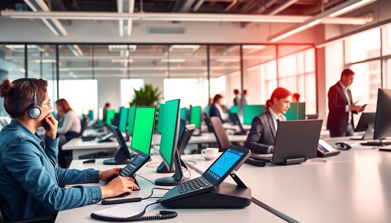 Enhance your business with a reliable small business phone service showcased in a modern office.