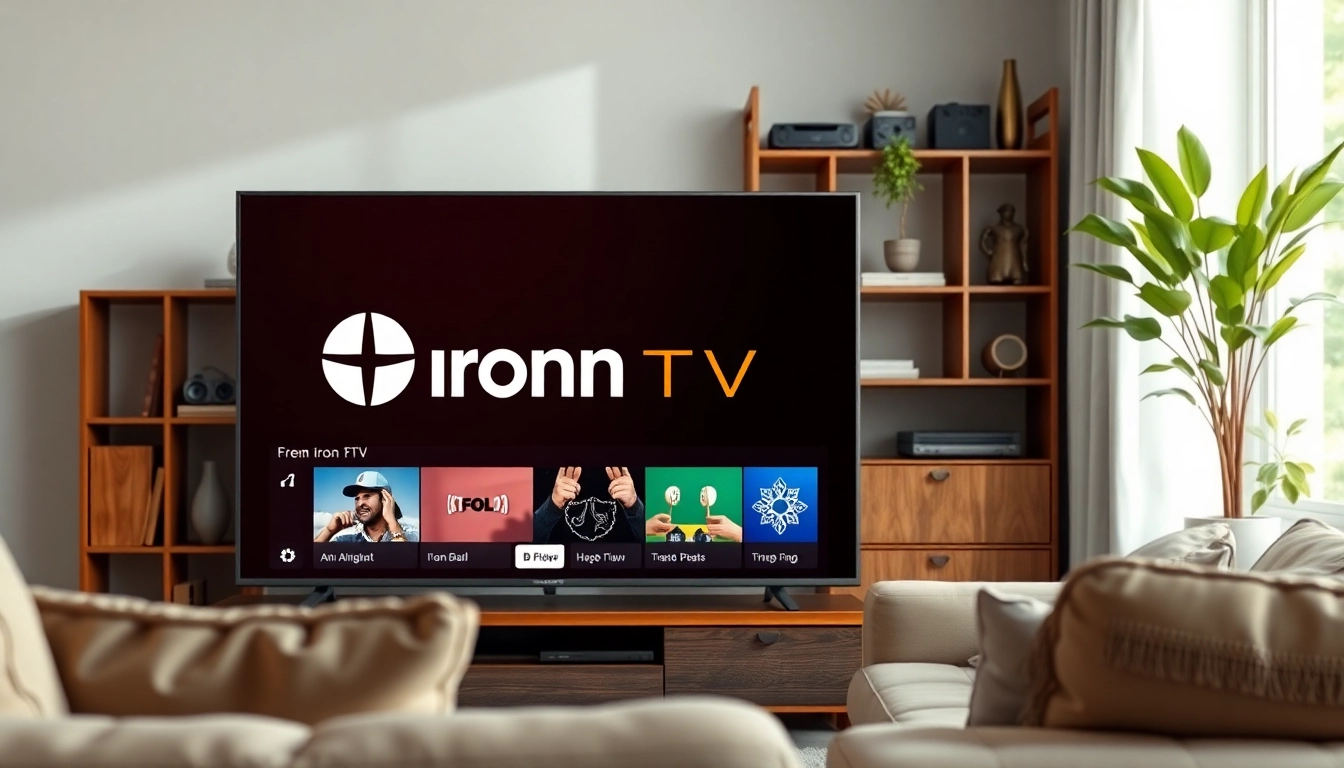 Experience the seamless interface of Iron TV Pro in a cozy living room setting.