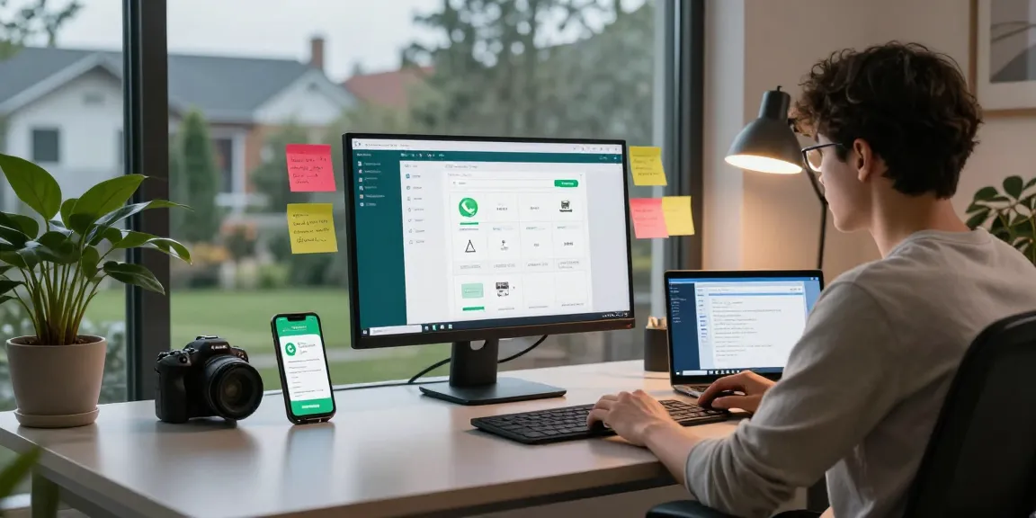 Using WhatsApp電腦版 on a sleek home workspace, showcasing digital communication setup.