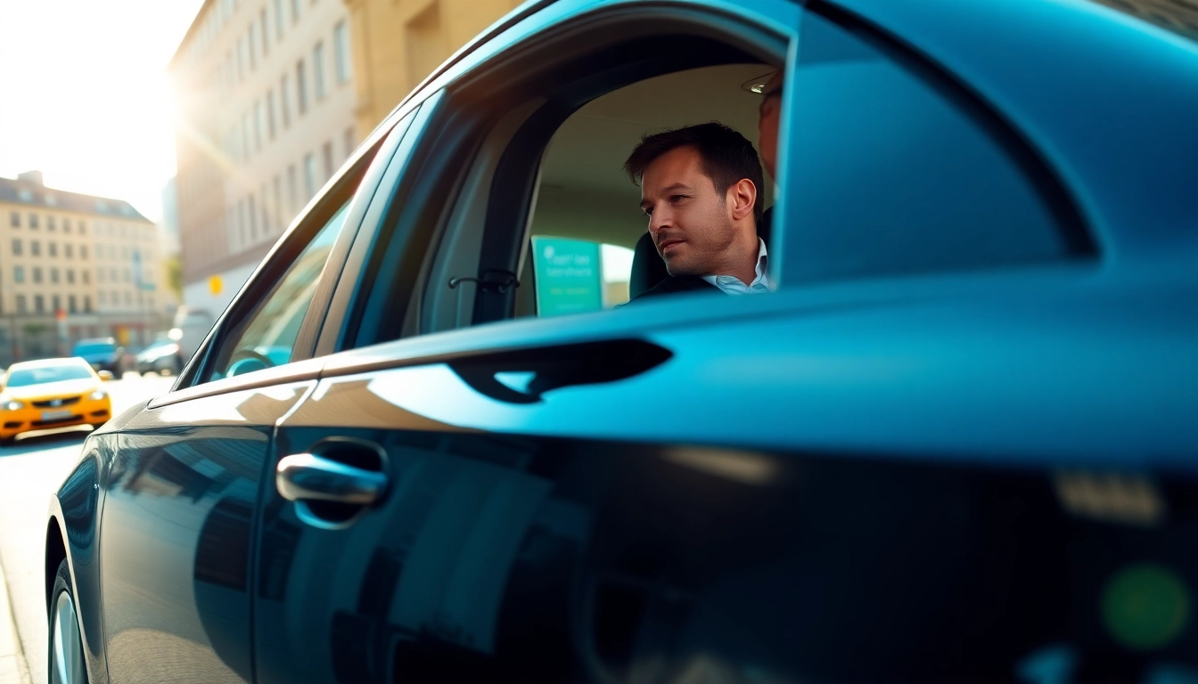 Taxi Nottingham to Birmingham Airport: Comfortable ride with professional driver and sleek car in urban setting.