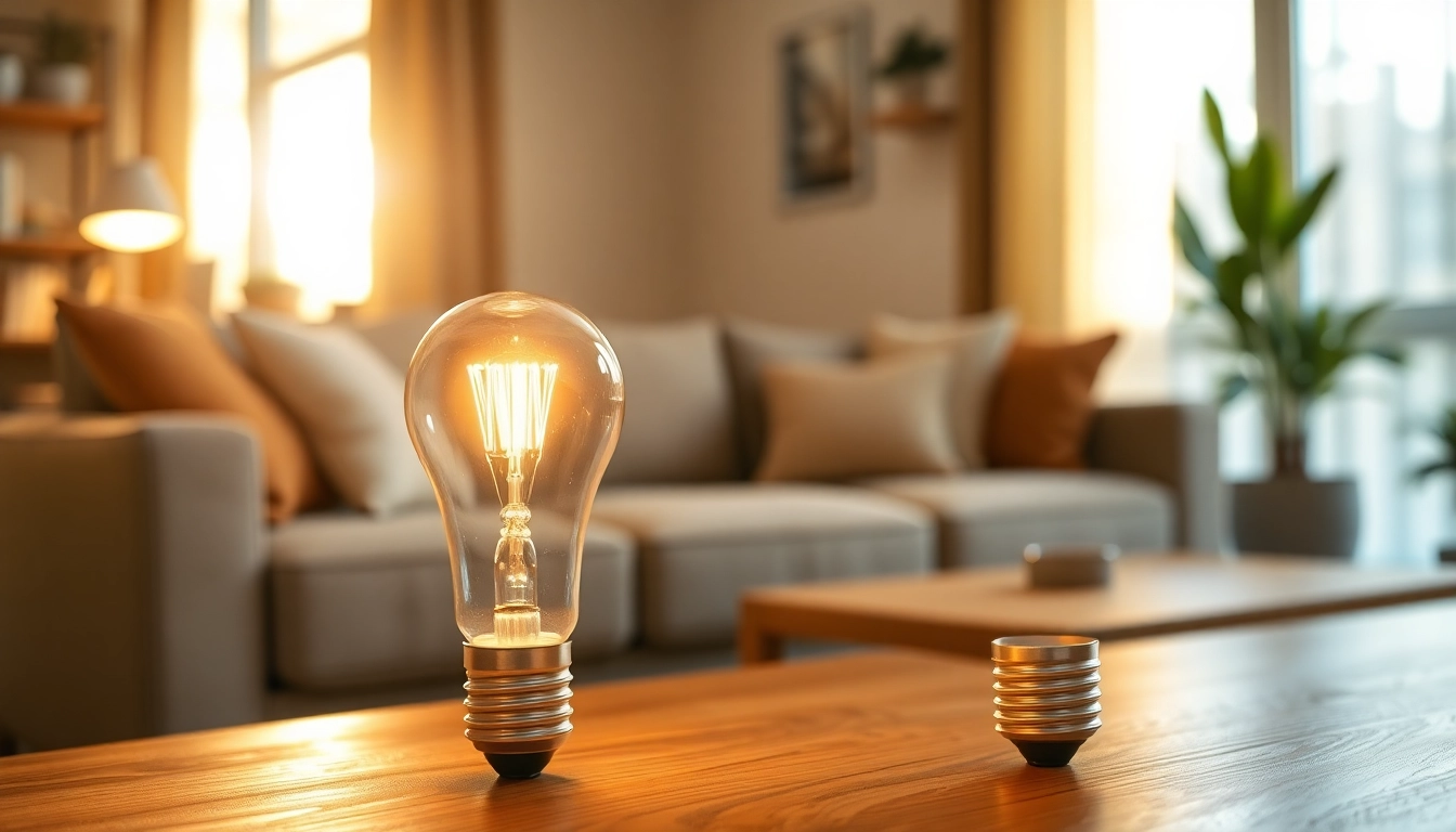Verlicht je ruimte met een led lamp die sfeervol op een houten tafel straalt.