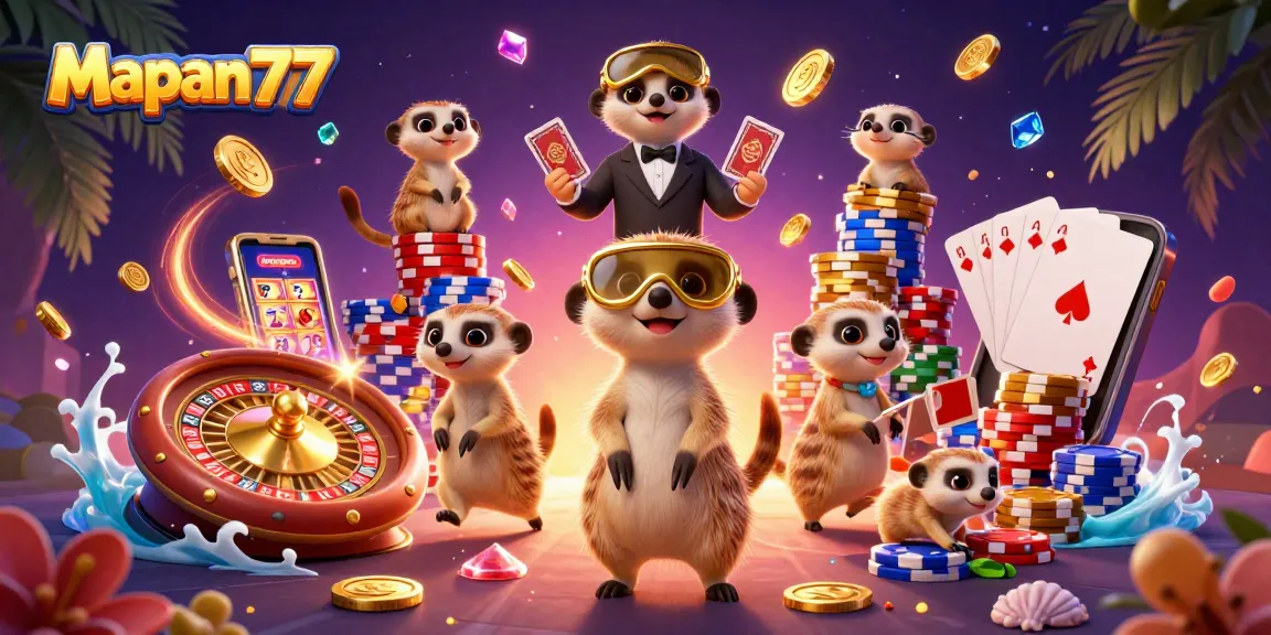 Engage with Mapan777 and experience thrilling casino activities featuring dynamic meerkat characters and vibrant game elements.