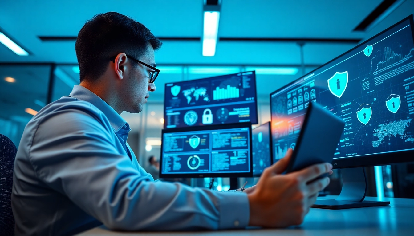 Cybersecurity Services Tampa: Expert analyzing data in a modern office setting for cybersecurity solutions.