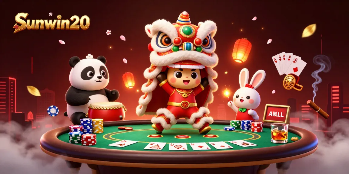 Experience excitement with sunwin20's lively casino illustration featuring a lion dance.