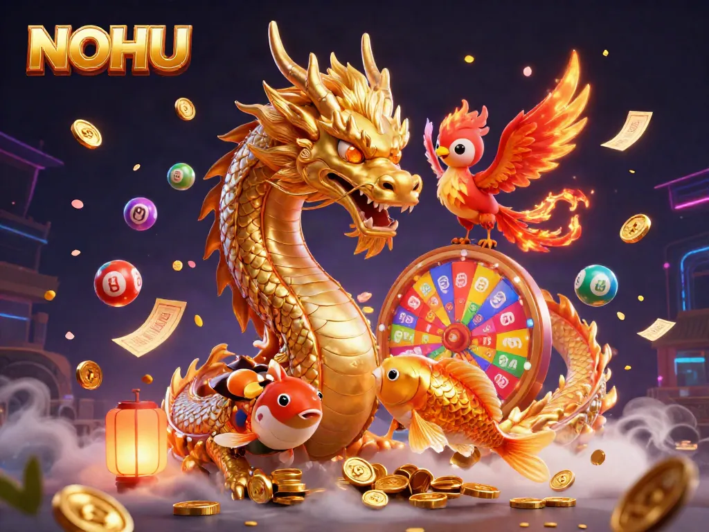 Experience epic wins with NOHU's exciting online gaming adventures featuring a golden dragon, phoenix, and koi fish.