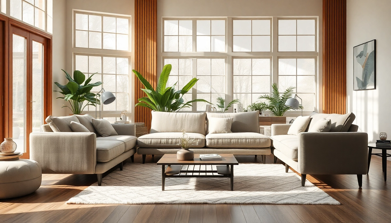 Cozy sofa beds enhancing the living room's inviting atmosphere with warm decor.