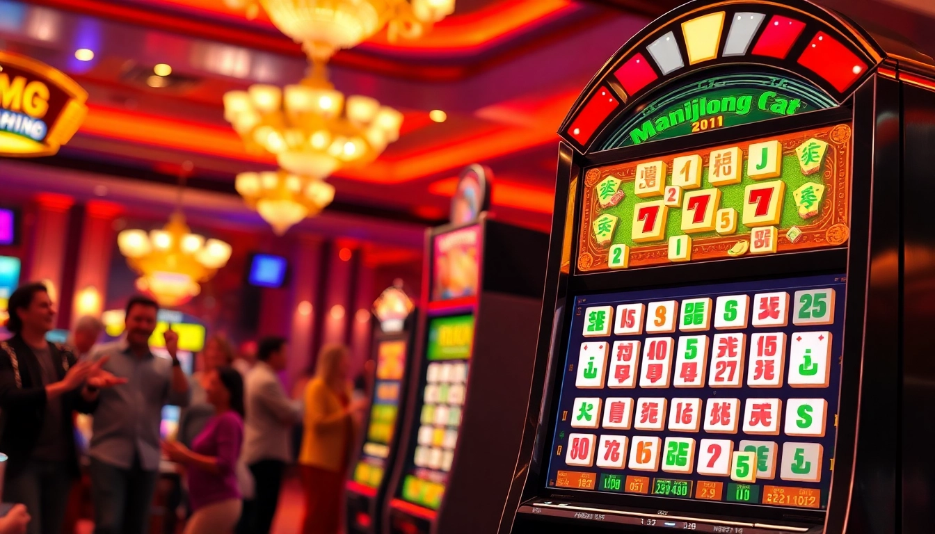 Menangkan pengalaman mahjong slot di mesin slot penuh warna di kasino yang ramai.
