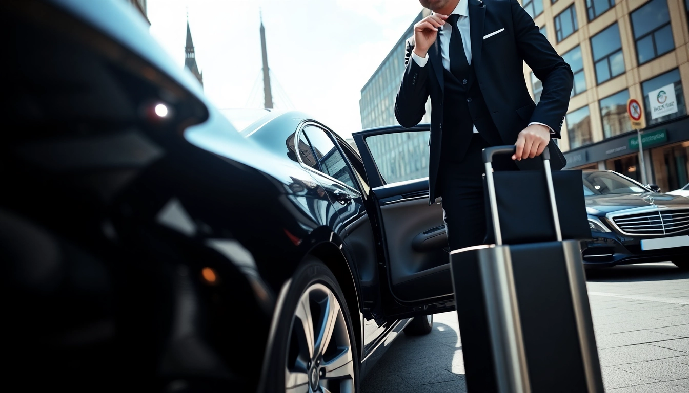 Professional Chauffeur Nottingham helping a client with luggage in an urban setting.