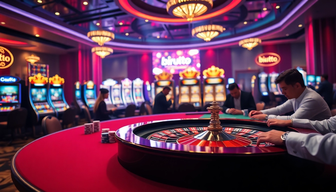 Birutoto slots and casino scene showcasing players winning at the table in luxurious ambiance.